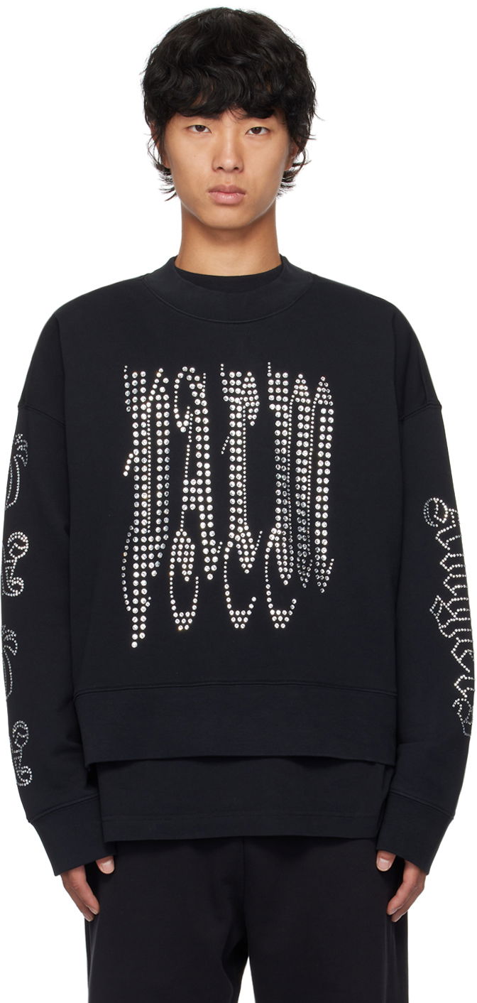 Світшоти Palm Angels Black Gothic Logo Studded Sweatshirt чорний | PMBA026F24FLE0031072