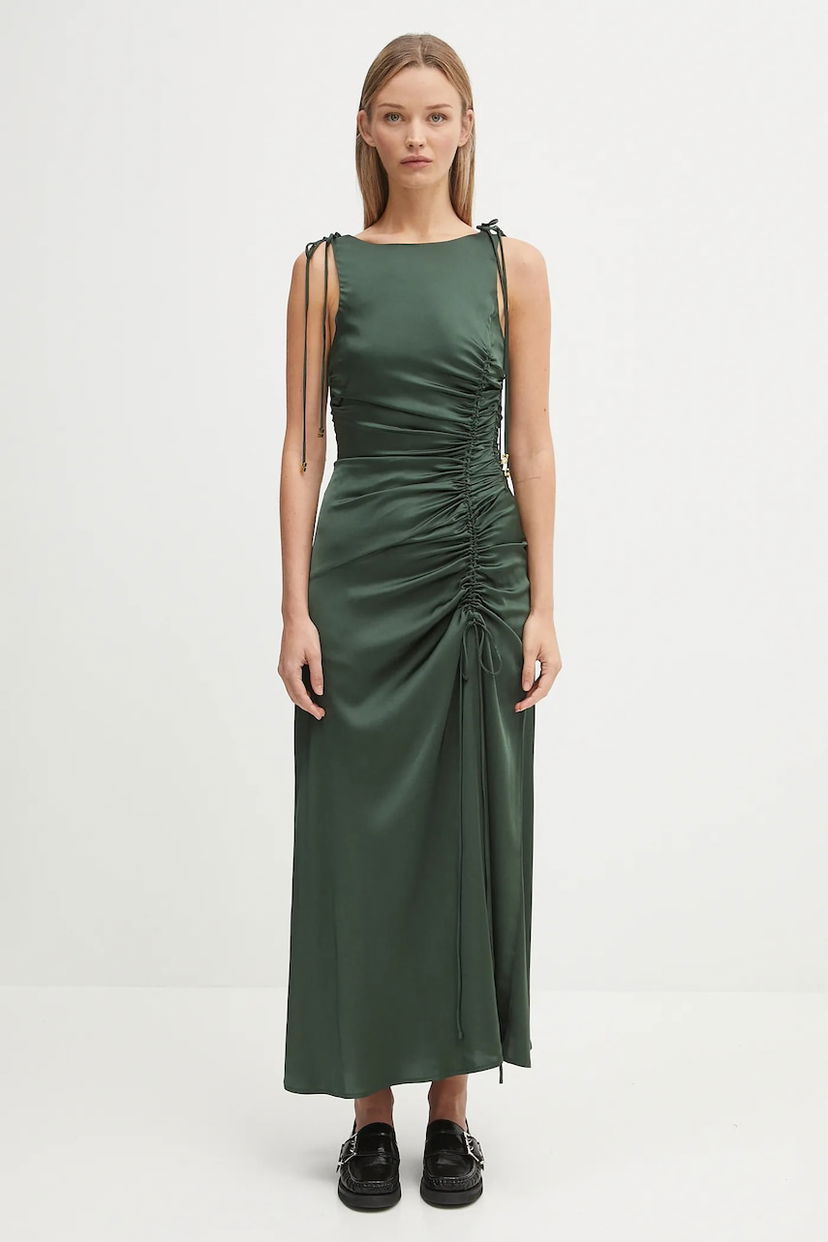 плаття GANNI GANNI Stretch Satin Gathered Maxi Dress Зелений | W0739