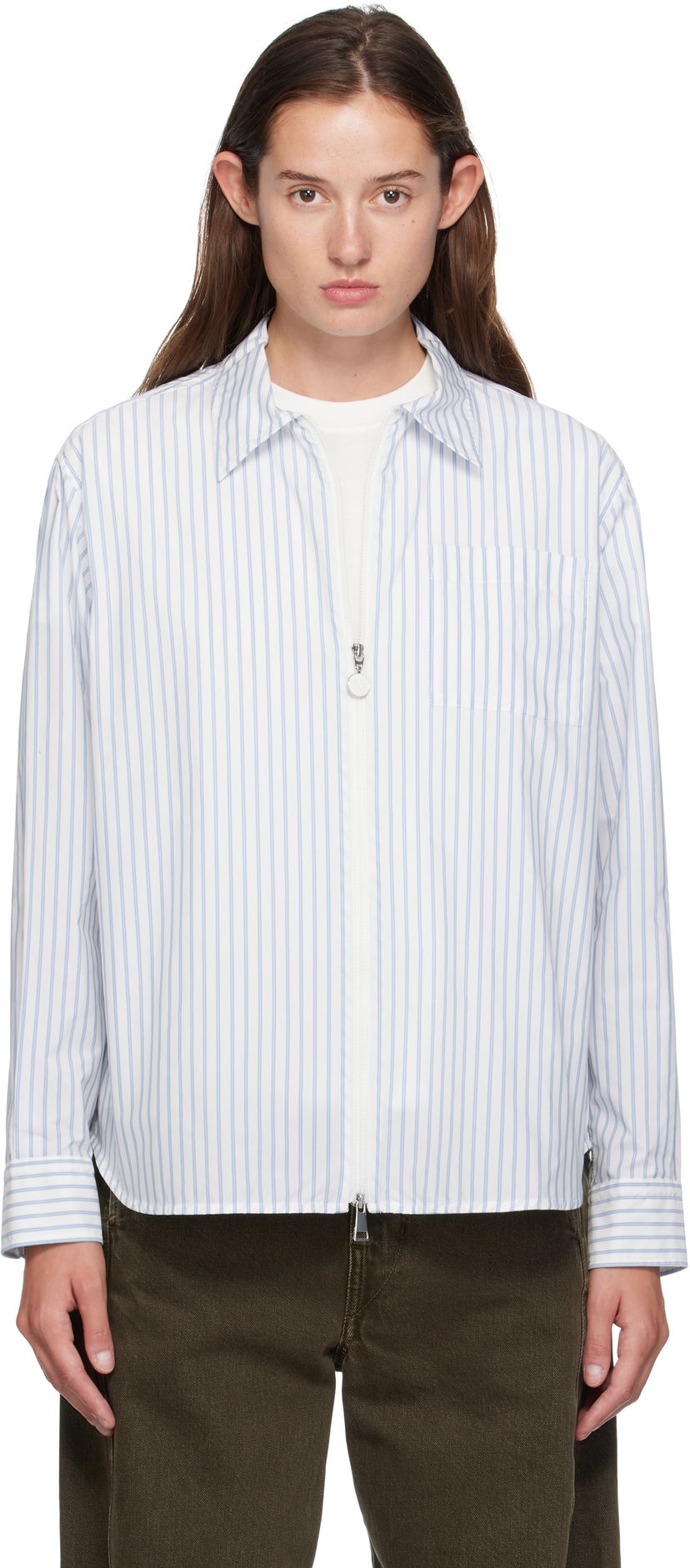Сорочка Moncler Moncler Striped Zip Shirt білий | K20932F00016598S1