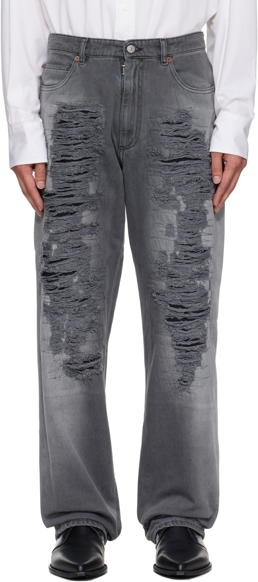 Джинси Maison Margiela MM6 Maison Margiela 5-Pocket Distressed Jeans Сірий | SH0LA0030 M30011
