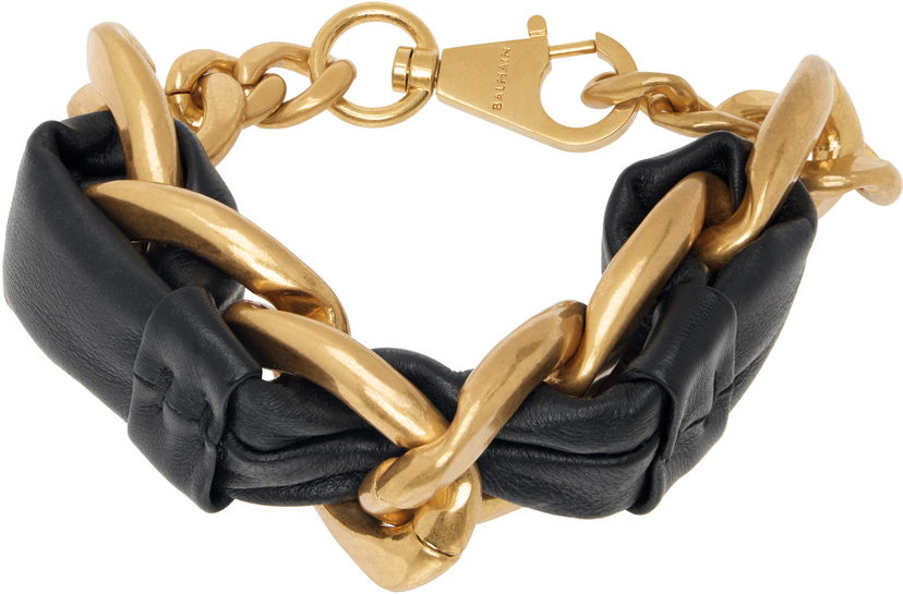 Браслет Balmain Chain Leather Bracelet чорний | EN1XH471MBLH