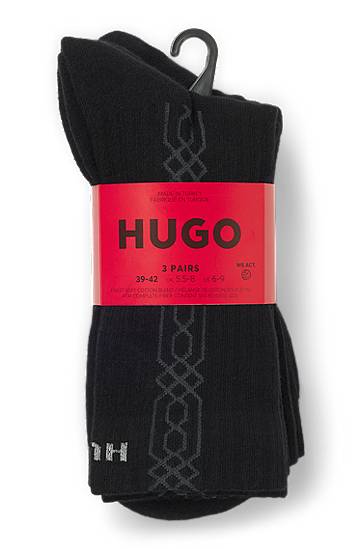 Шкарпетки BOSS Three-pack of short socks with lettering and geometric pattern чорний | 50546345, 1