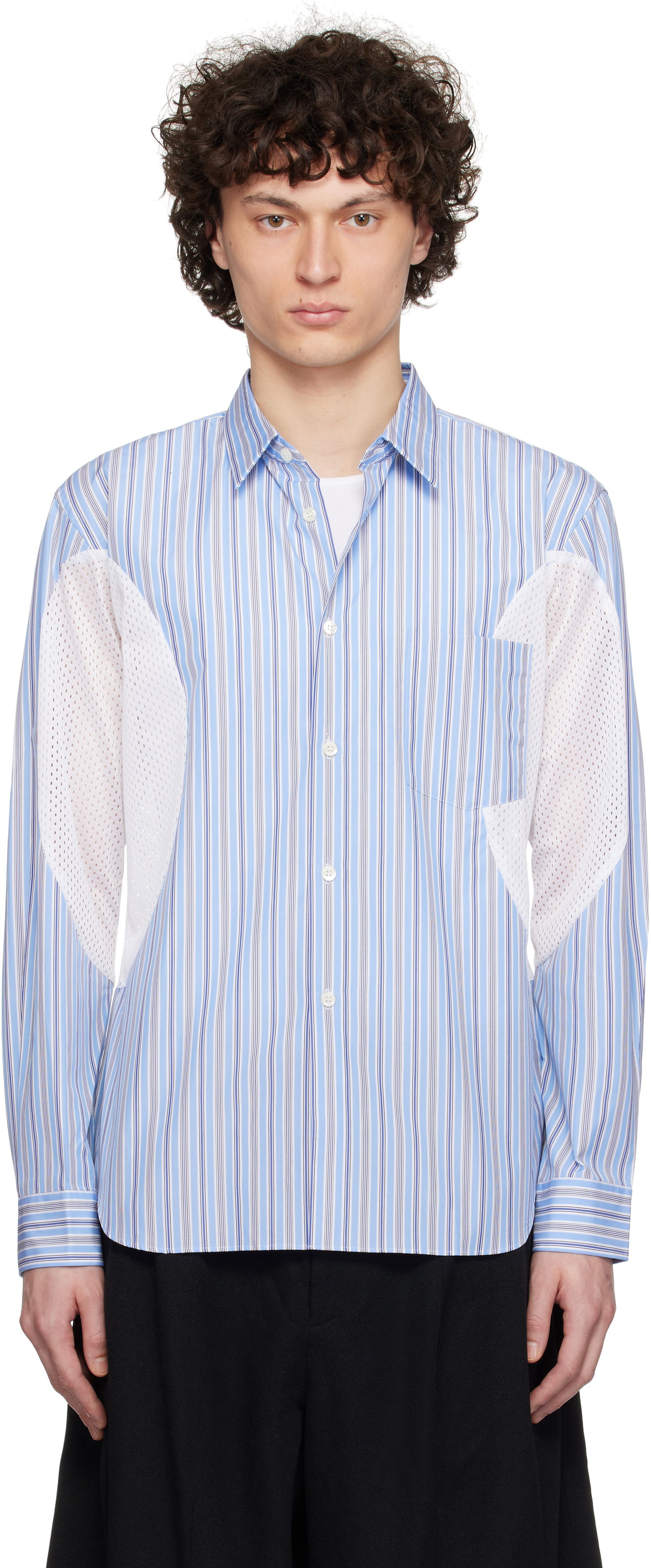 Сорочка Comme des Garçons Broad Stripe x Polyester Mesh Shirt Синій | DO-B025-051, 0