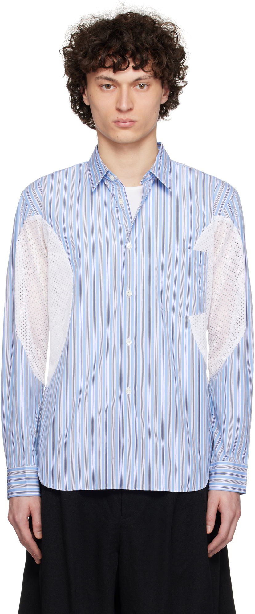 Сорочка Comme des Garçons Broad Stripe x Polyester Mesh Shirt Синій | DO-B025-051