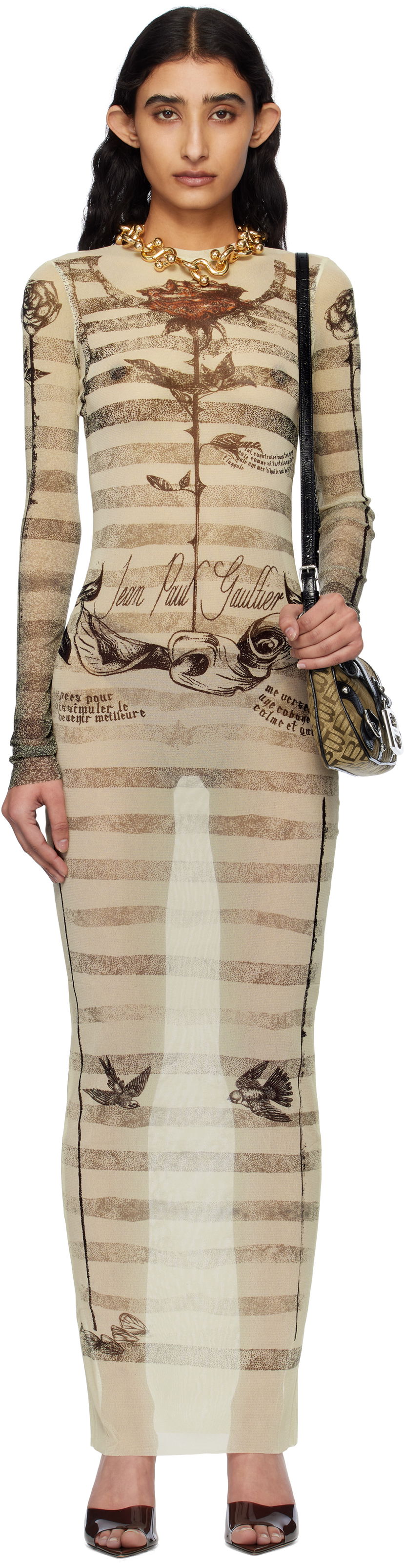 плаття Jean Paul Gaultier Jean Paul Gaultier Tattoo Marinière Maxi Dress бежевий | 25/34-F-RO396-T585-030030