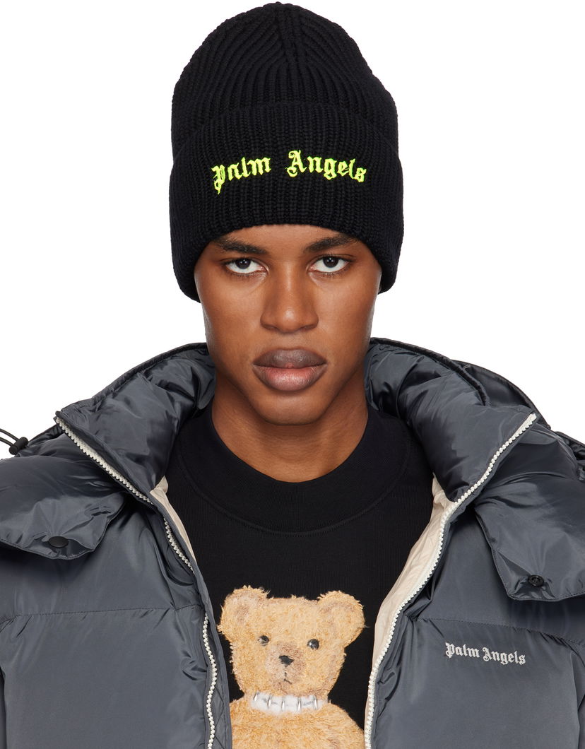Шапка Palm Angels Classic Logo Ribbed Beanie чорний | PMLC030F24KNI0051065