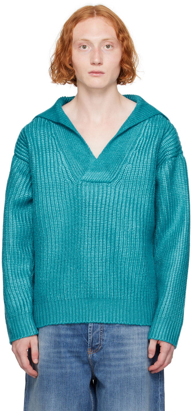 Cветр Valentino Blue V-Neck Sweater Бірюзовий | 5V0KC31FAH6