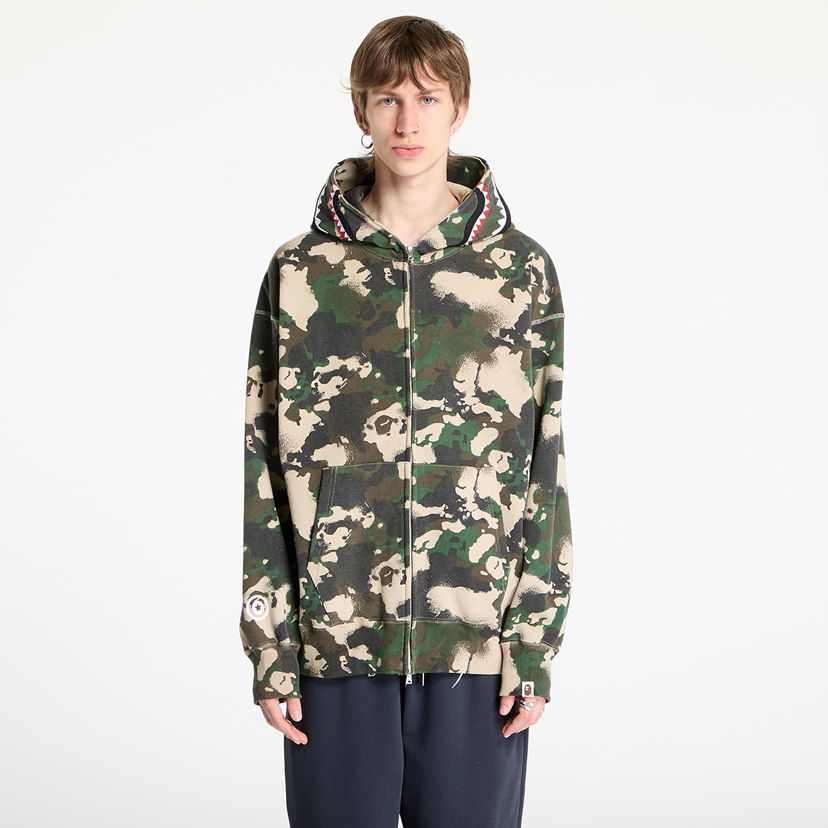 Світшоти BAPE A BATHING APE Map Camo Shark Relaxed Fit Full Zip Hoodie Зелений | 001ZPL301001MGRN