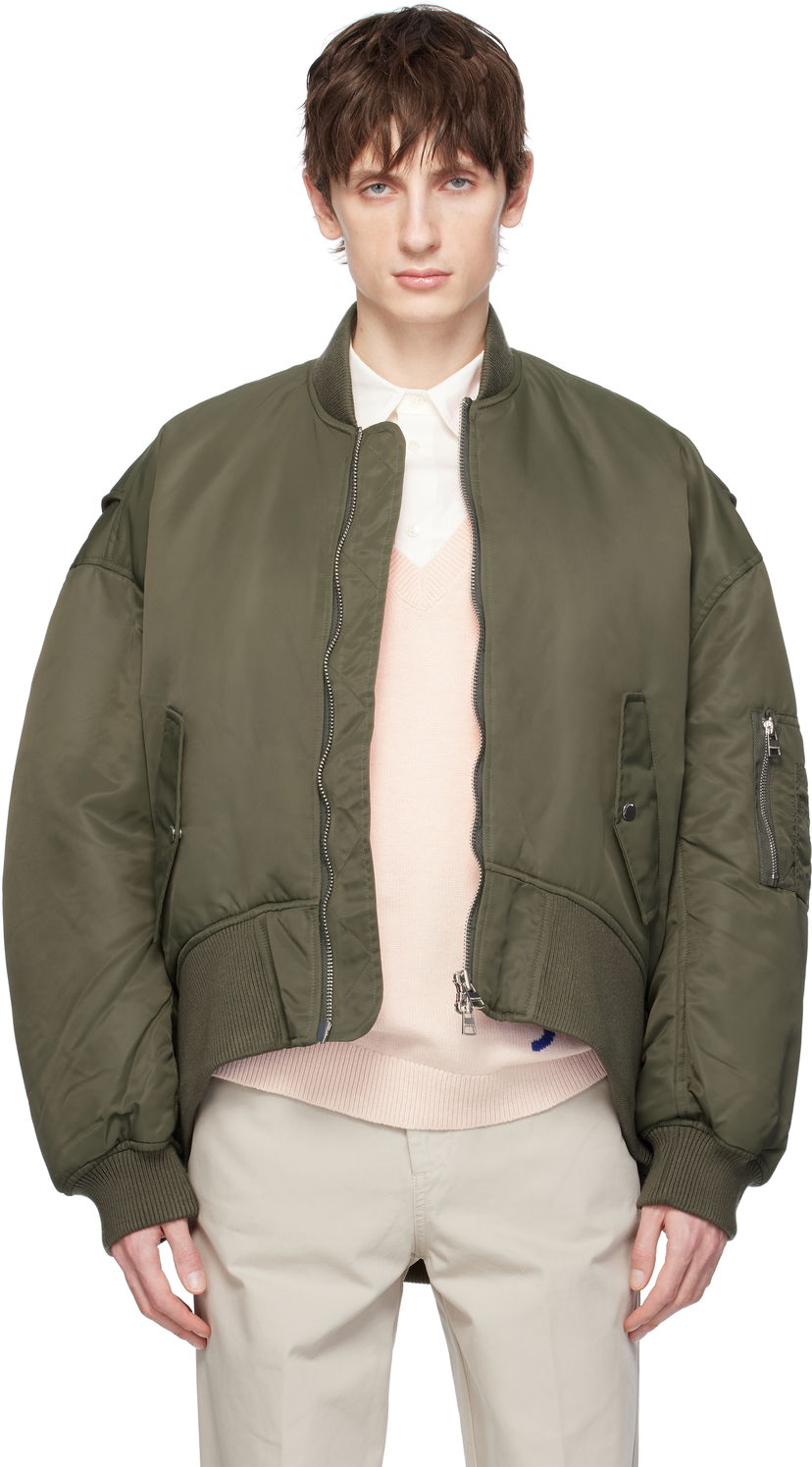 Куртка бомбер JW Anderson JW Anderson Oversized Bomber Jacket with Curved Hem Зелений | JK0357-PG1696