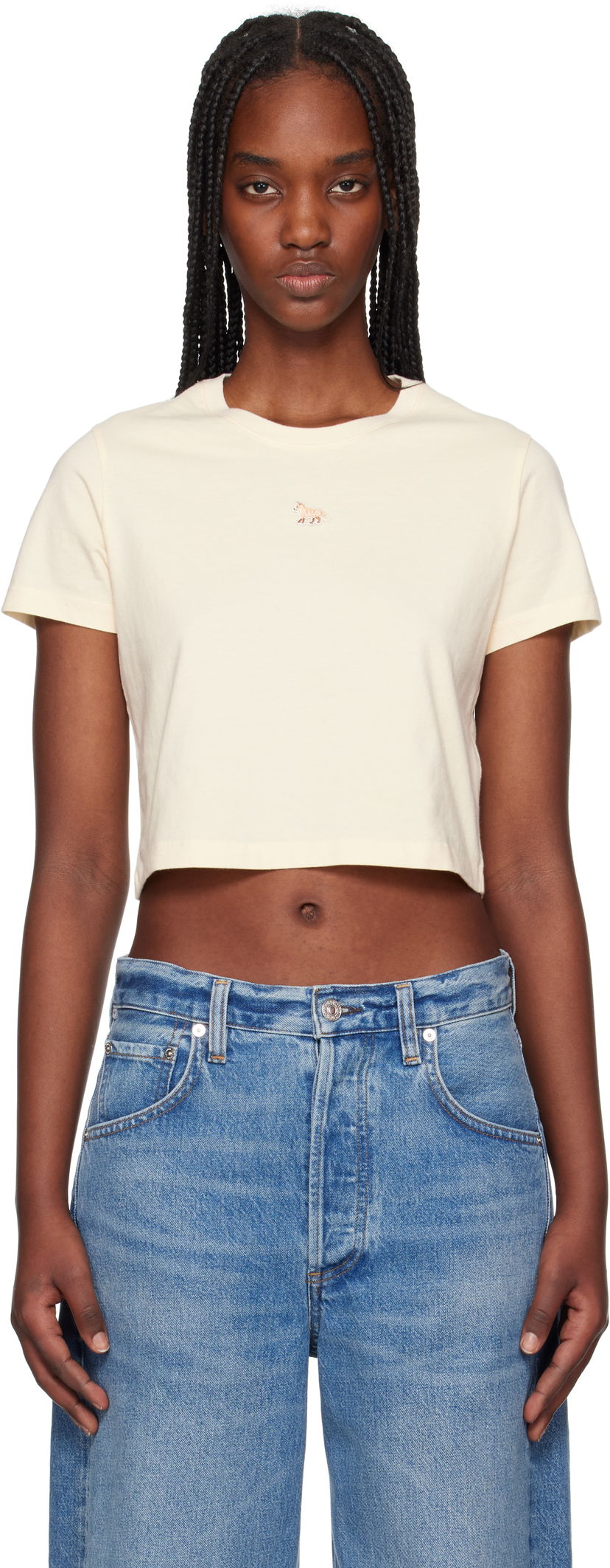 Кроп-топи MAISON KITSUNÉ Maison Kitsuné Baby Fox Patch Cropped T-Shirt бежевий | MW00105KJ0008