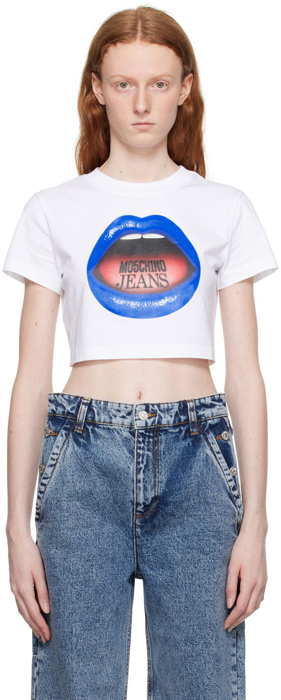 Кроп-топи Moschino Moschino Jeans Graphic Crop T-Shirt білий | 1208 8262