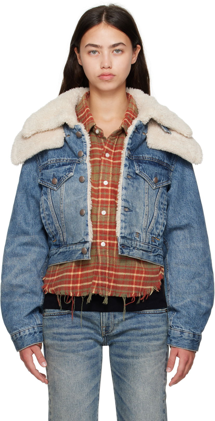 Куртка R13 R13 Double Collar Sherpa Trucker Jacket Синій | R13WD181-D344A