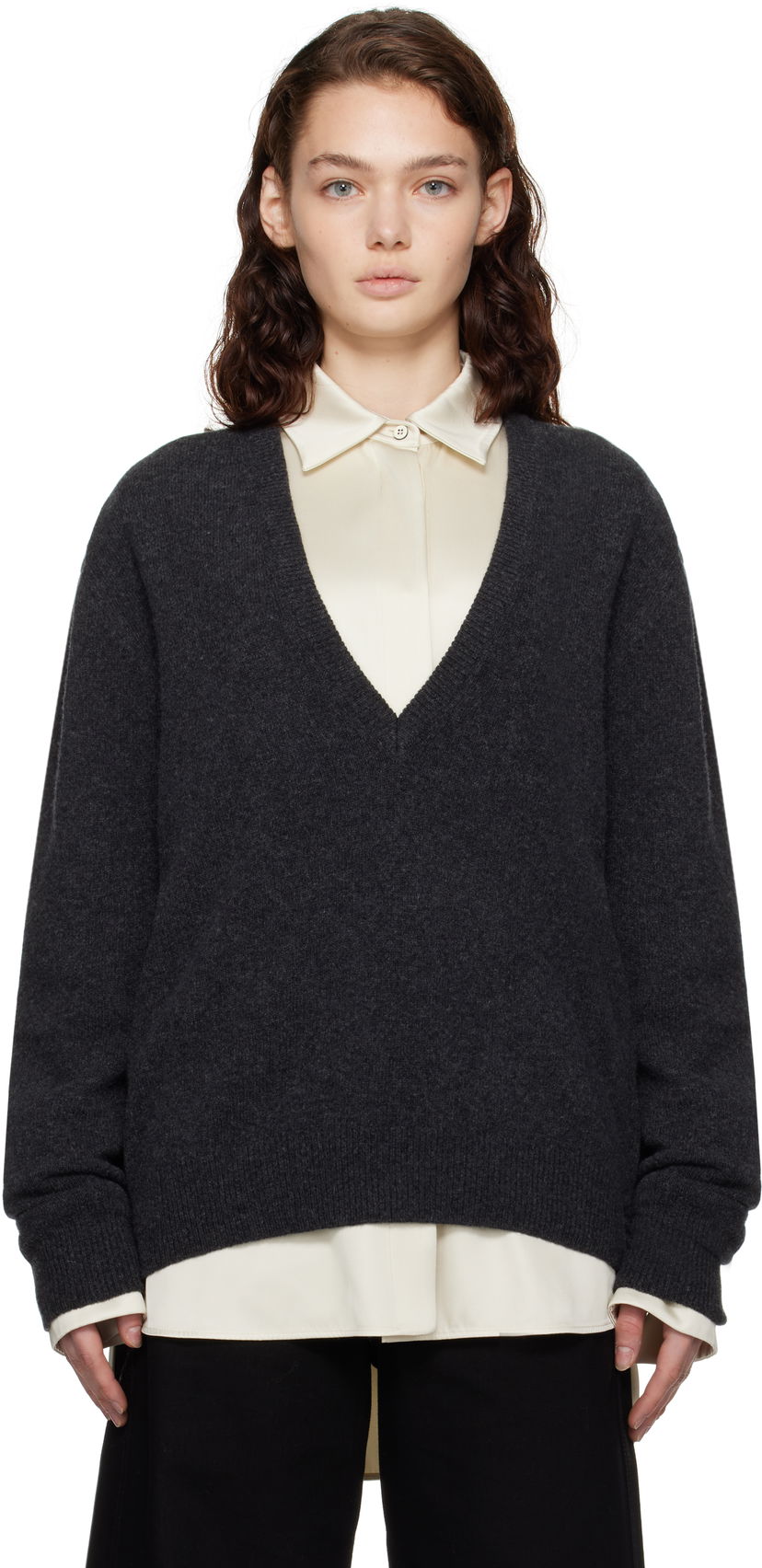 Cветр LEMAIRE LEMAIRE Deep V-Neck Sweater Сірий | TO1253 LK1026