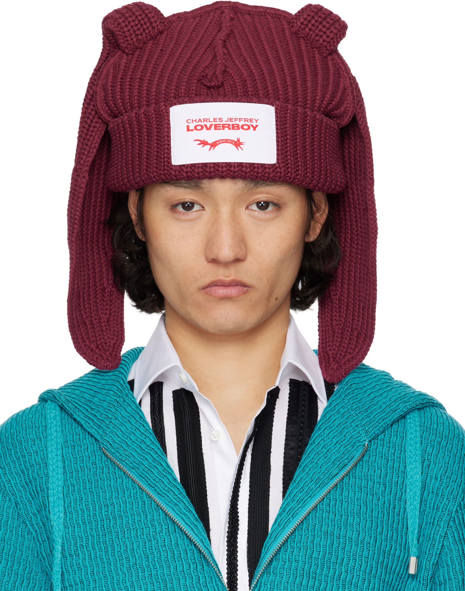 Шапка Charles Jeffrey Loverboy Charles Jeffrey LOVERBOY Chunky Knit Rabbit Beanie Бордовий | 54130402, 0