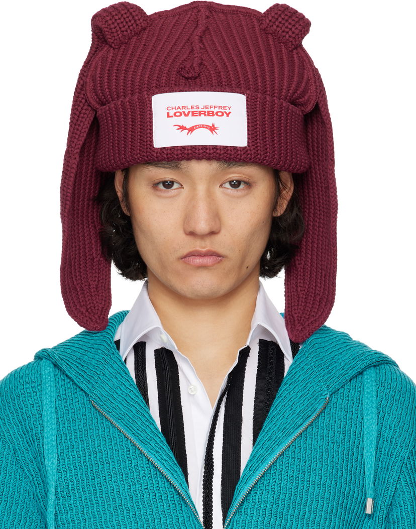 Шапка Charles Jeffrey Loverboy Charles Jeffrey LOVERBOY Chunky Knit Rabbit Beanie Бордовий | 54130402