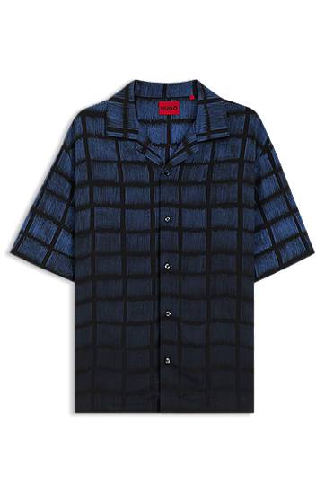 Сорочка BOSS Oversized-Fit Square-Print Poplin Shirt Синій | 50545317