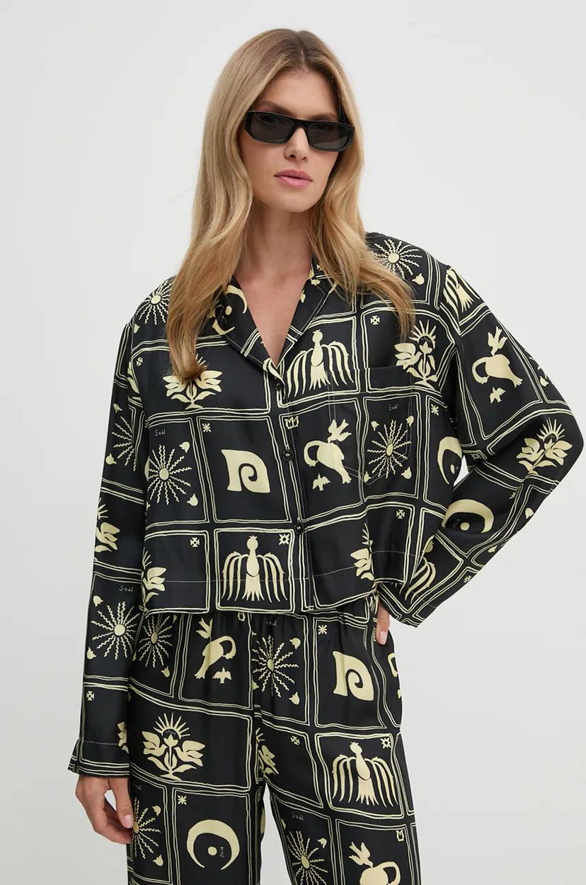 Сорочка Nanushka Relaxed Fit Printed Shirt with Classic Collar чорний | NW24PFTP5499
