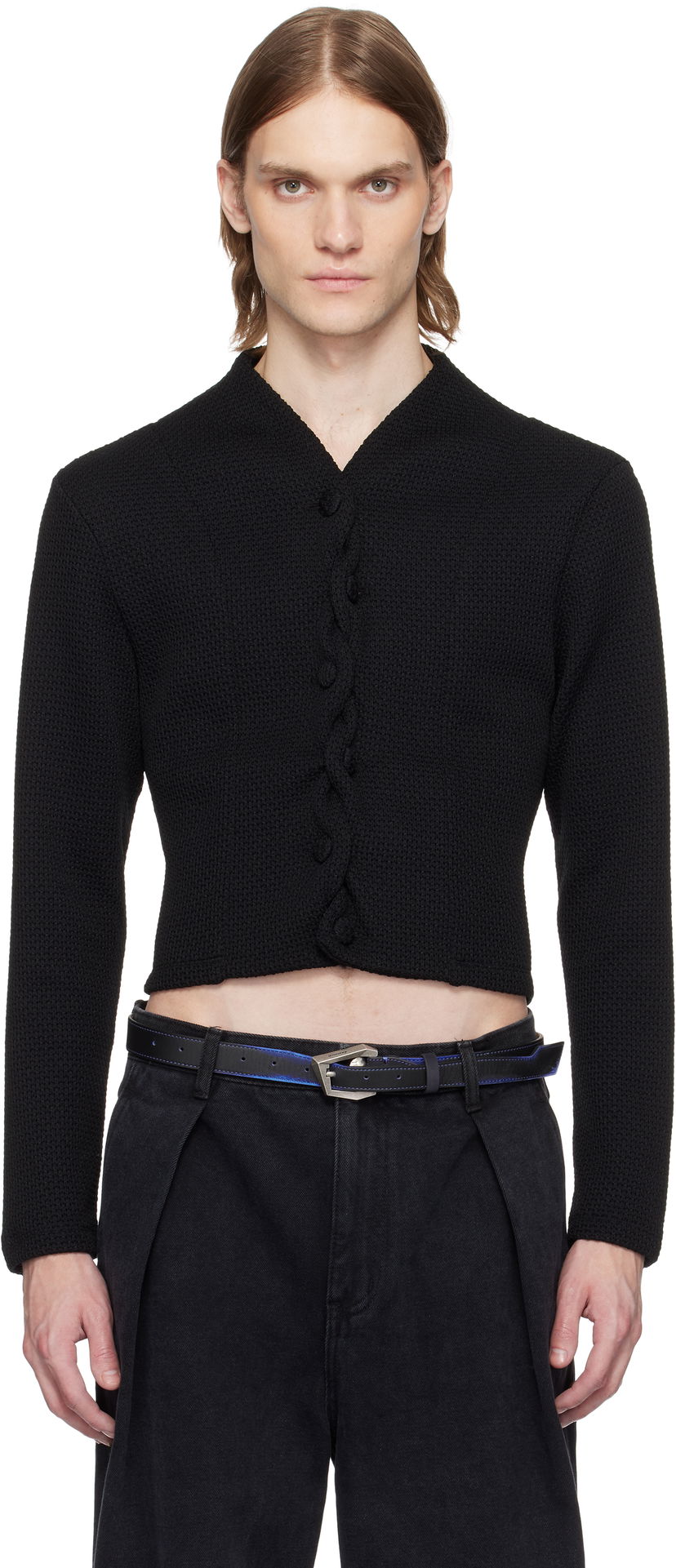 Cветр ADER ERROR ADER error Cropped Cable Knit Cardigan чорний | BO01SSKT0702BK