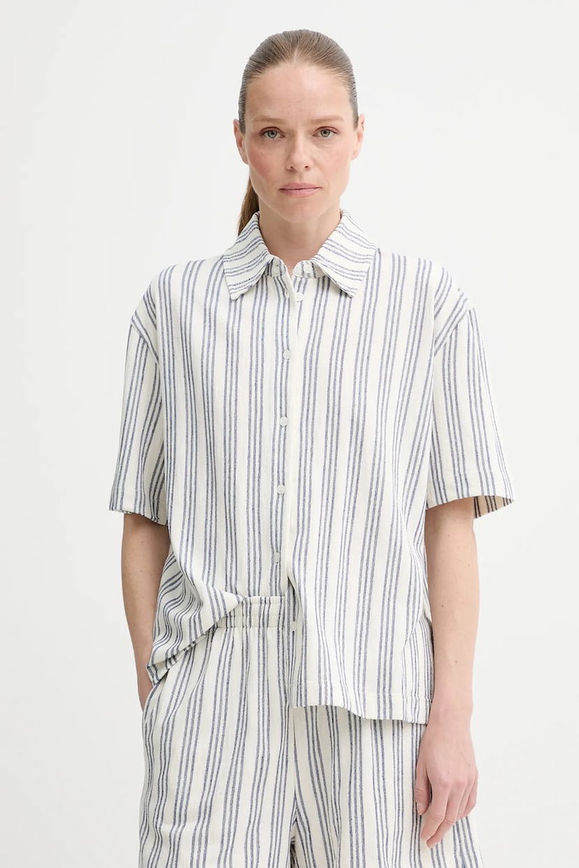 Сорочка Samsoe Samsoe Samsøe Samsøe Sakaaja Striped Linen Shirt and Shorts Set Синій | F25200036