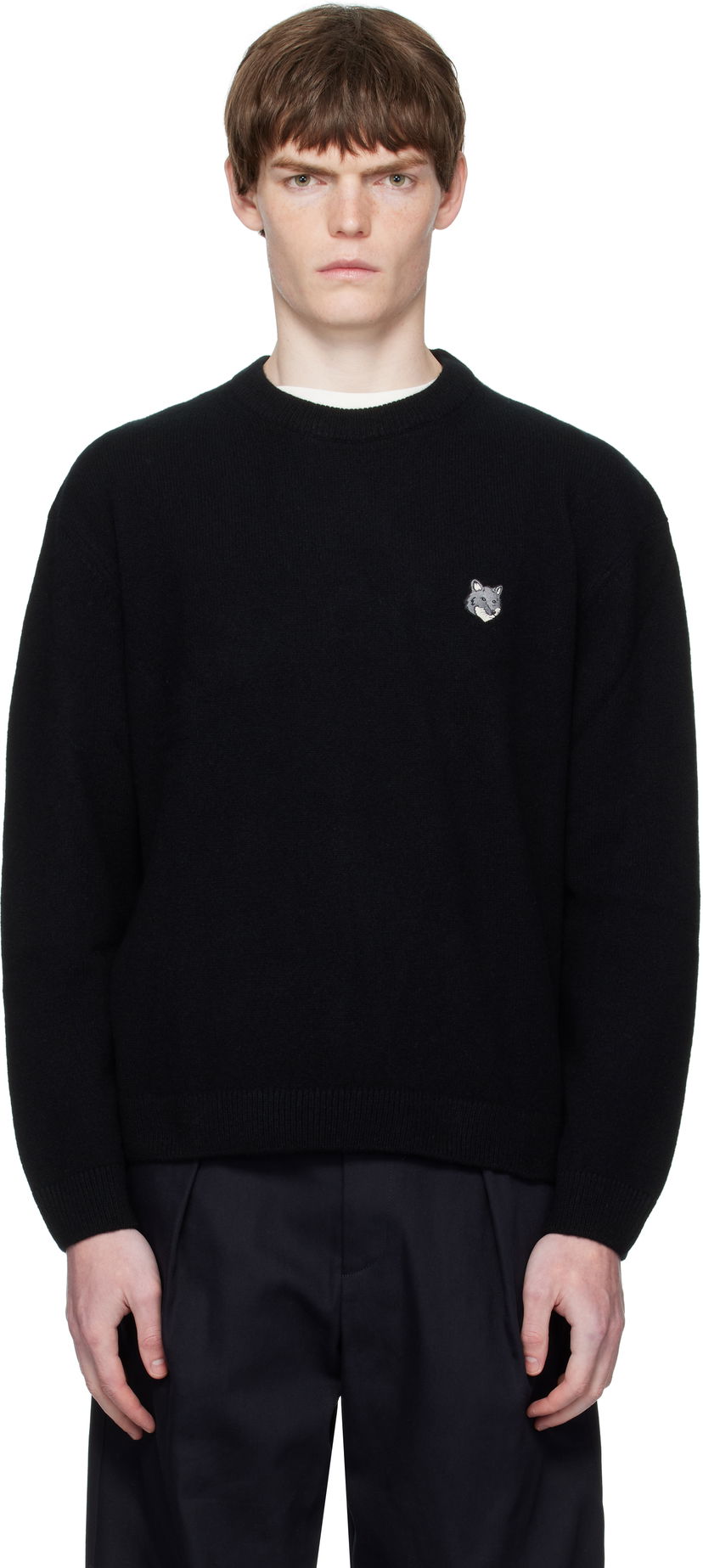 Cветр MAISON KITSUNÉ Maison Kitsuné Fox Head Lambswool Sweater чорний | PM00803KT1006