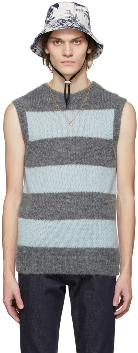 Cветр Erdem Erdem Ethan Mohair Striped Vest Сірий | MW22_801MGGMK