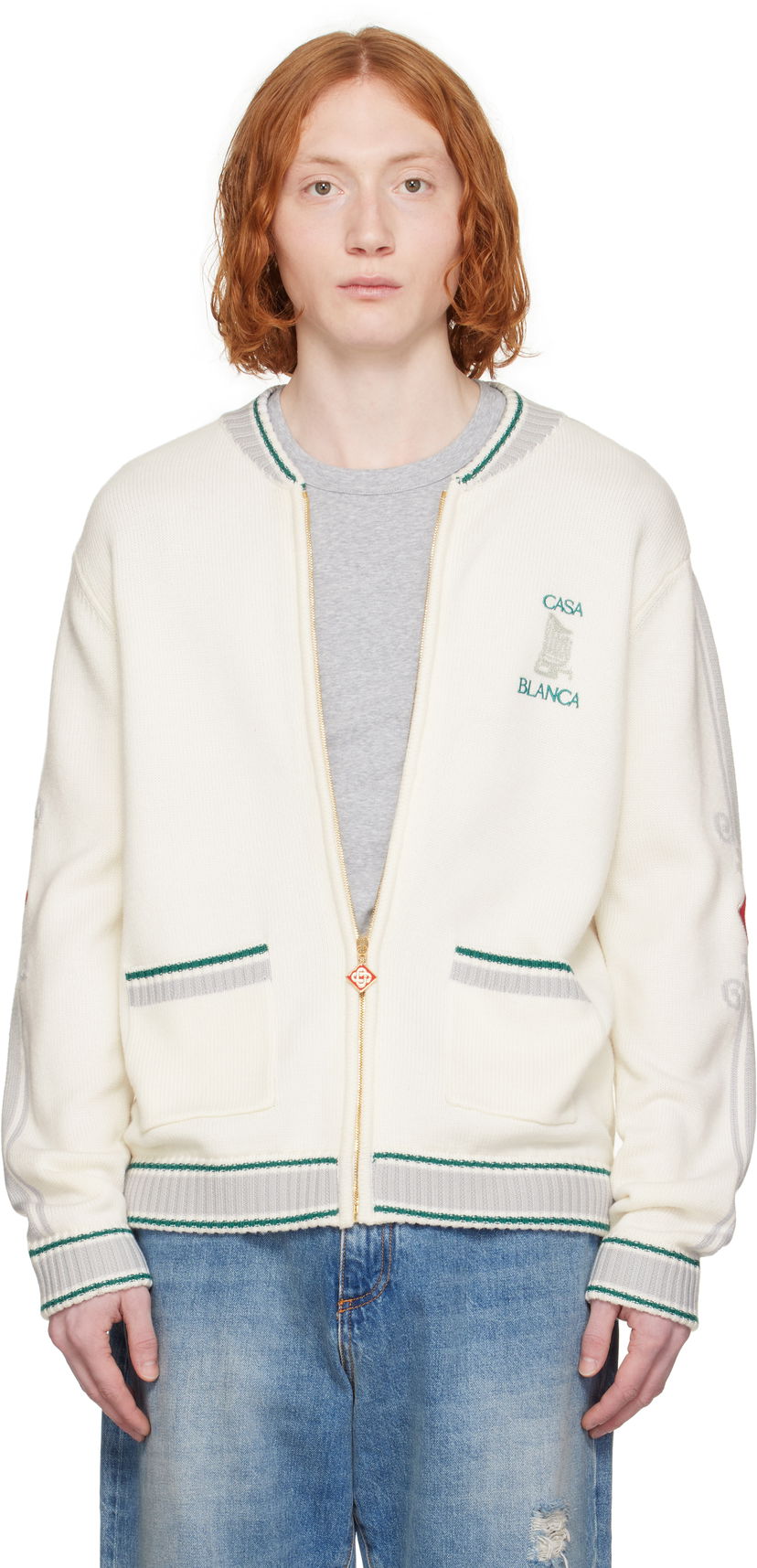 Cветр Casablanca Casablanca Casa Club Bomber Jacket білий | MPS25-KW-879-01