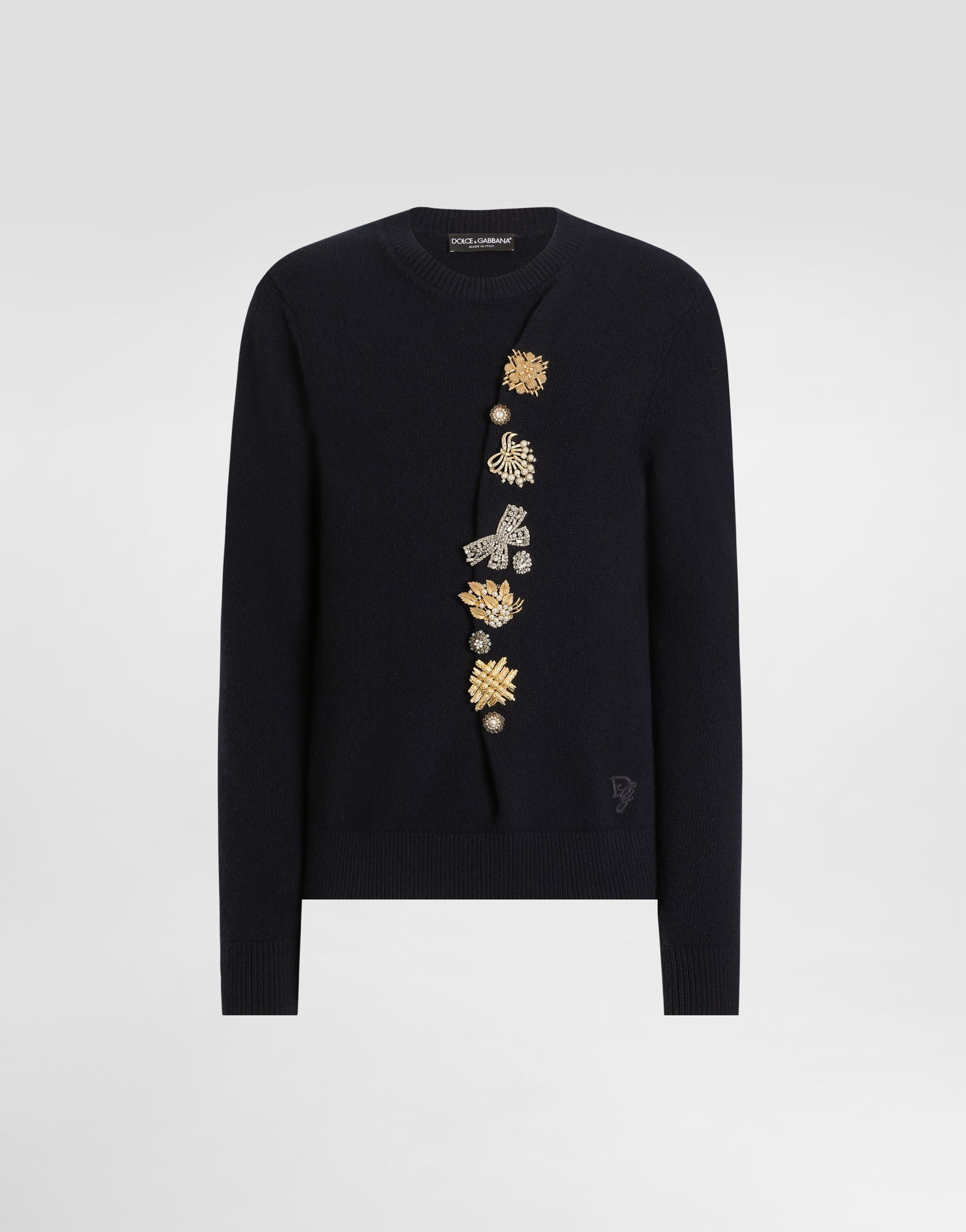 Cветр Dolce & Gabbana Wool Round-Neck Sweater With Jeweled Buttons чорний | GXX91ZJCVWRB0665, 0