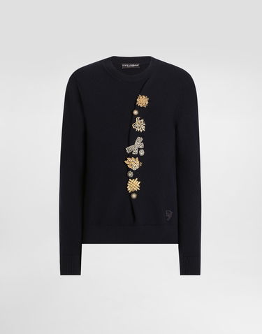 Cветр Dolce & Gabbana Wool Round-Neck Sweater With Jeweled Buttons чорний | GXX91ZJCVWRB0665, 0