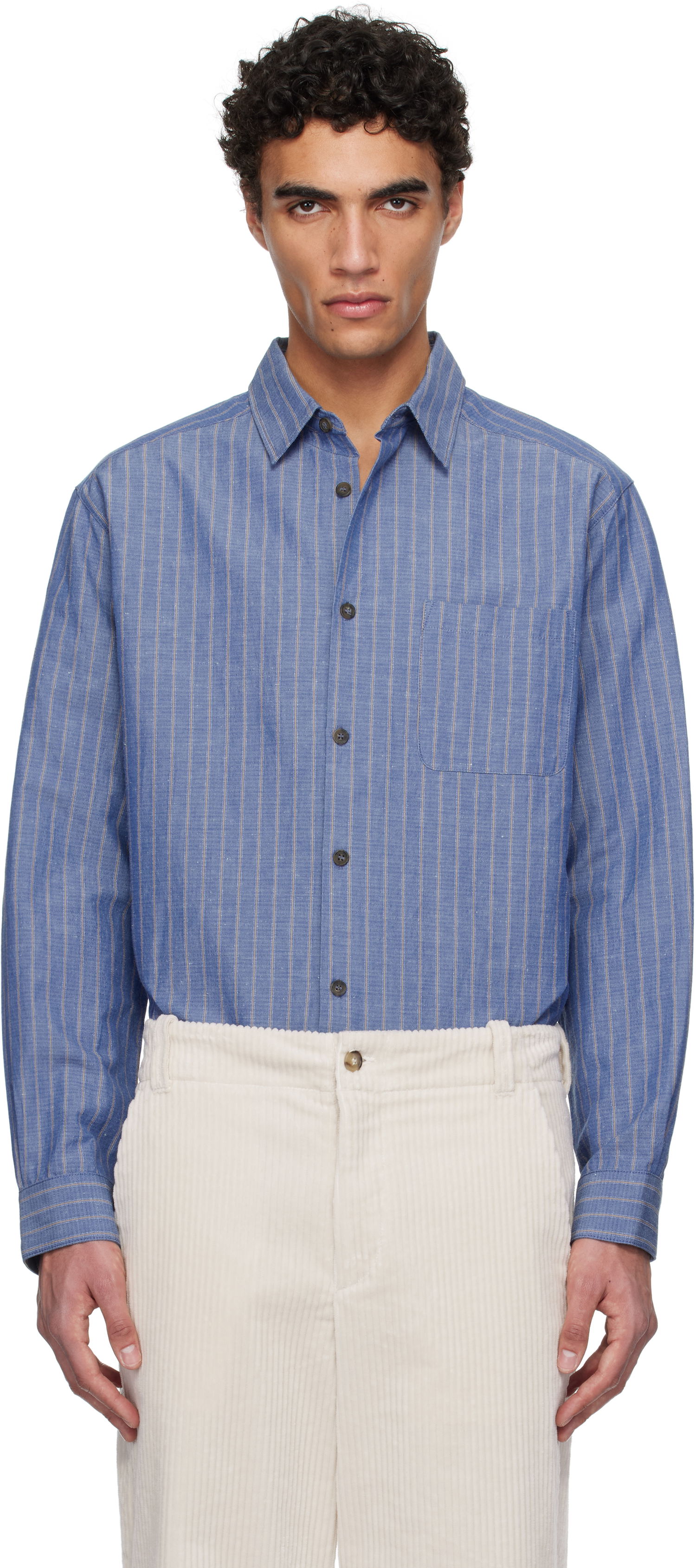 Сорочка A.P.C. A.P.C. Striped Button-Down Shirt Синій | COHFW-H12532, 0