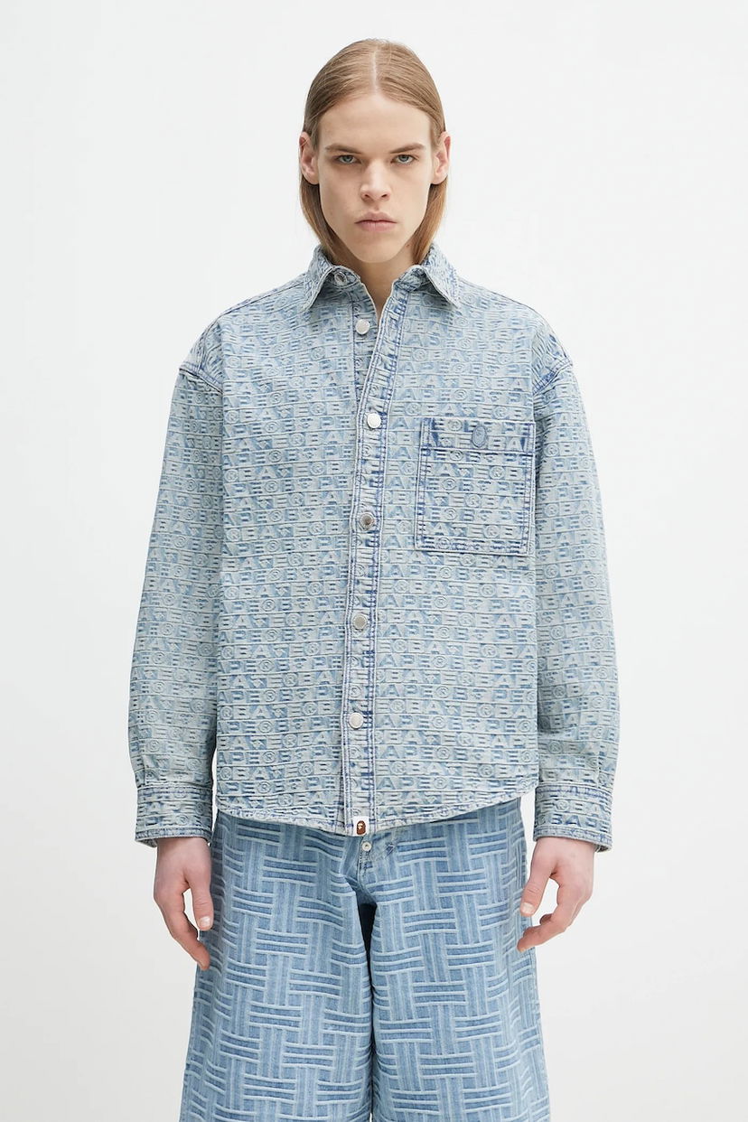 Сорочка BAPE A Bathing Ape Lux Sport Pattern Jacquard 10Oz Denim Oversize Shirt Синій | 1K80131002