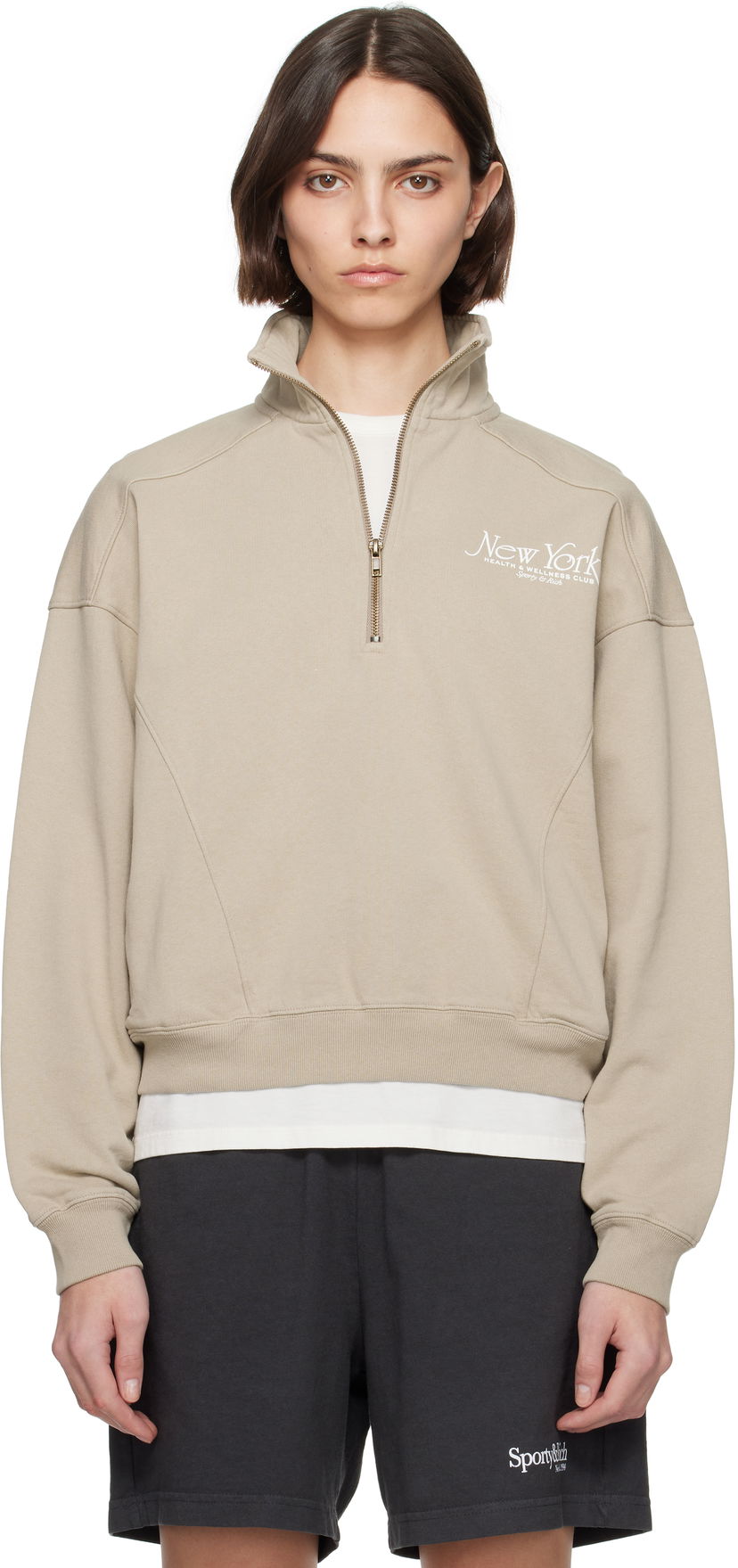 Світшоти Sporty & Rich Sporty & Rich NY 94 Quarter Zip Sweatshirt бежевий | ST073622508GY15