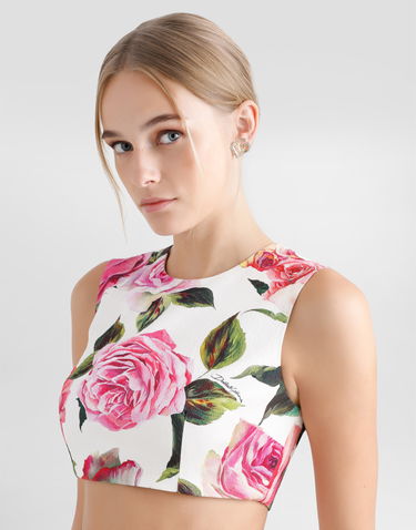 Кроп-топи Dolce & Gabbana Dolce & Gabbana Rose Print Jacquard Crop Top білий | F7AO5TFSRQJHA5IG, 3