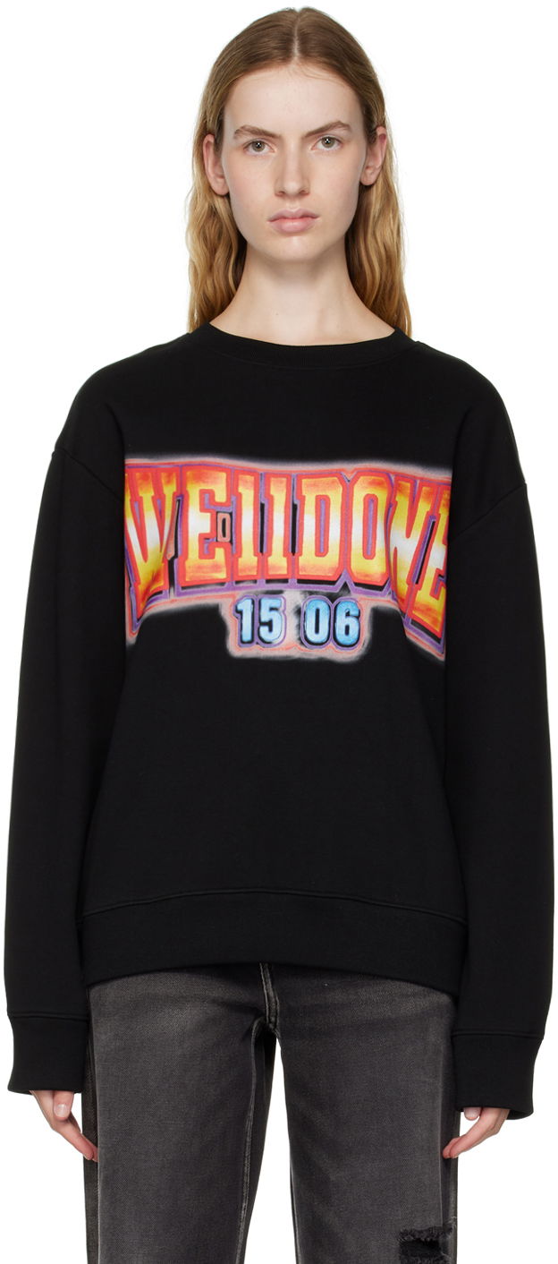 Cветр We11done We11done Crewneck Sweatshirt with Graphic Print чорний | WD-TS3-22-765-U-BK