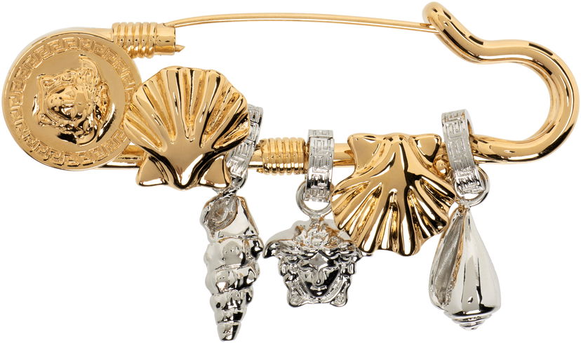 Pin Versace Versace Gold & Silver-Tone Icons De La Mer Safety Pin Brooch Жовтий | 1020570_1A00620