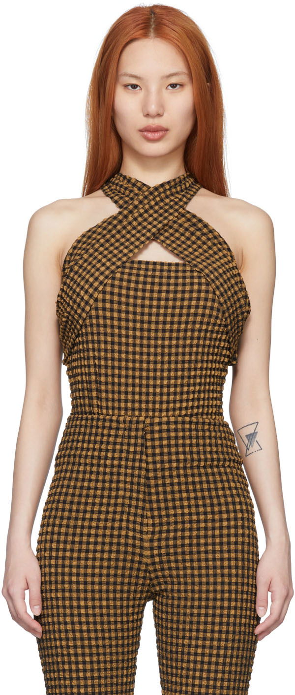 Комбінезон Nanushka Checkered Halter Neck Bodysuit Коричневий | NW22SSJS00399