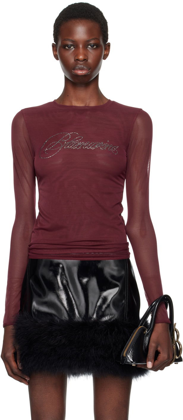 Футболка Blumarine Rhinestone Long Sleeve T-Shirt Бордовий | A422T074A