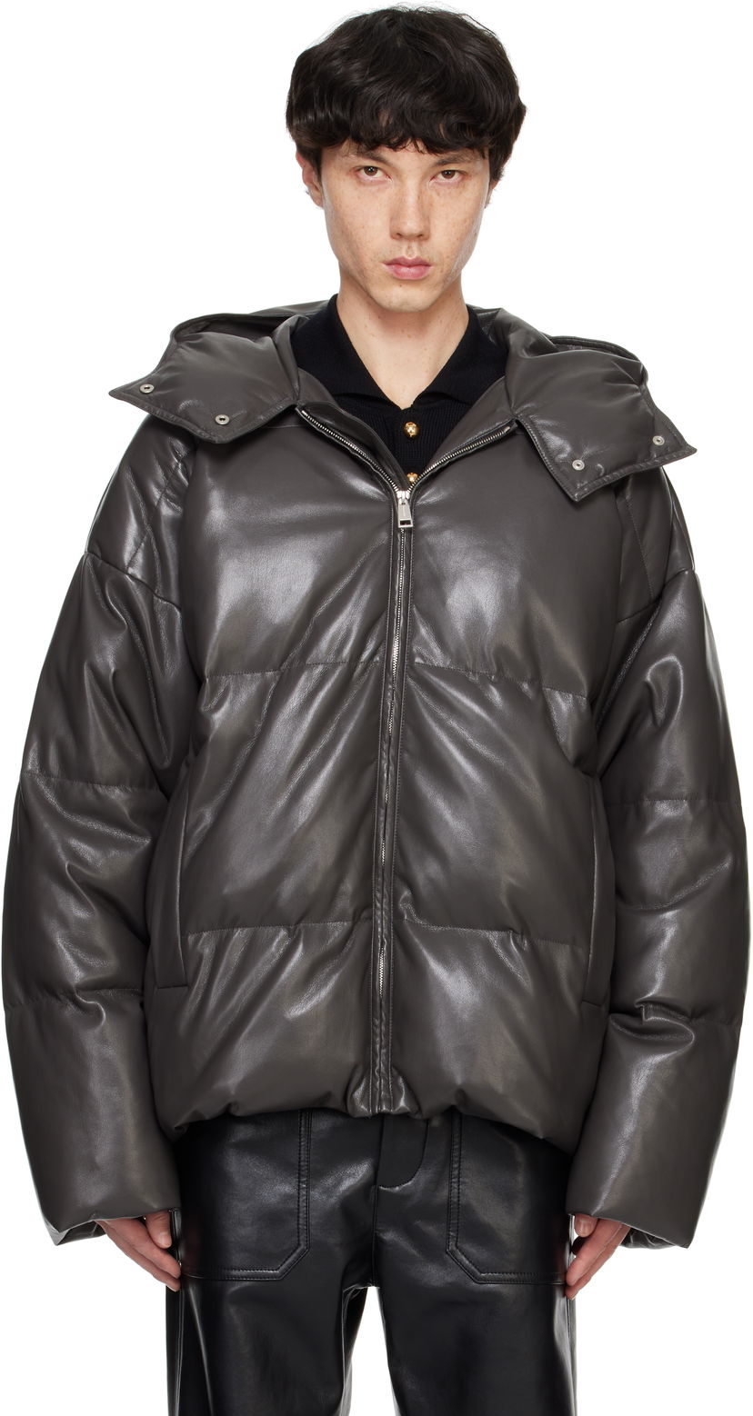 Пуховик Nanushka Nanushka Vili Vegan Leather Puffer Jacket Сірий | NM24FWJK01769