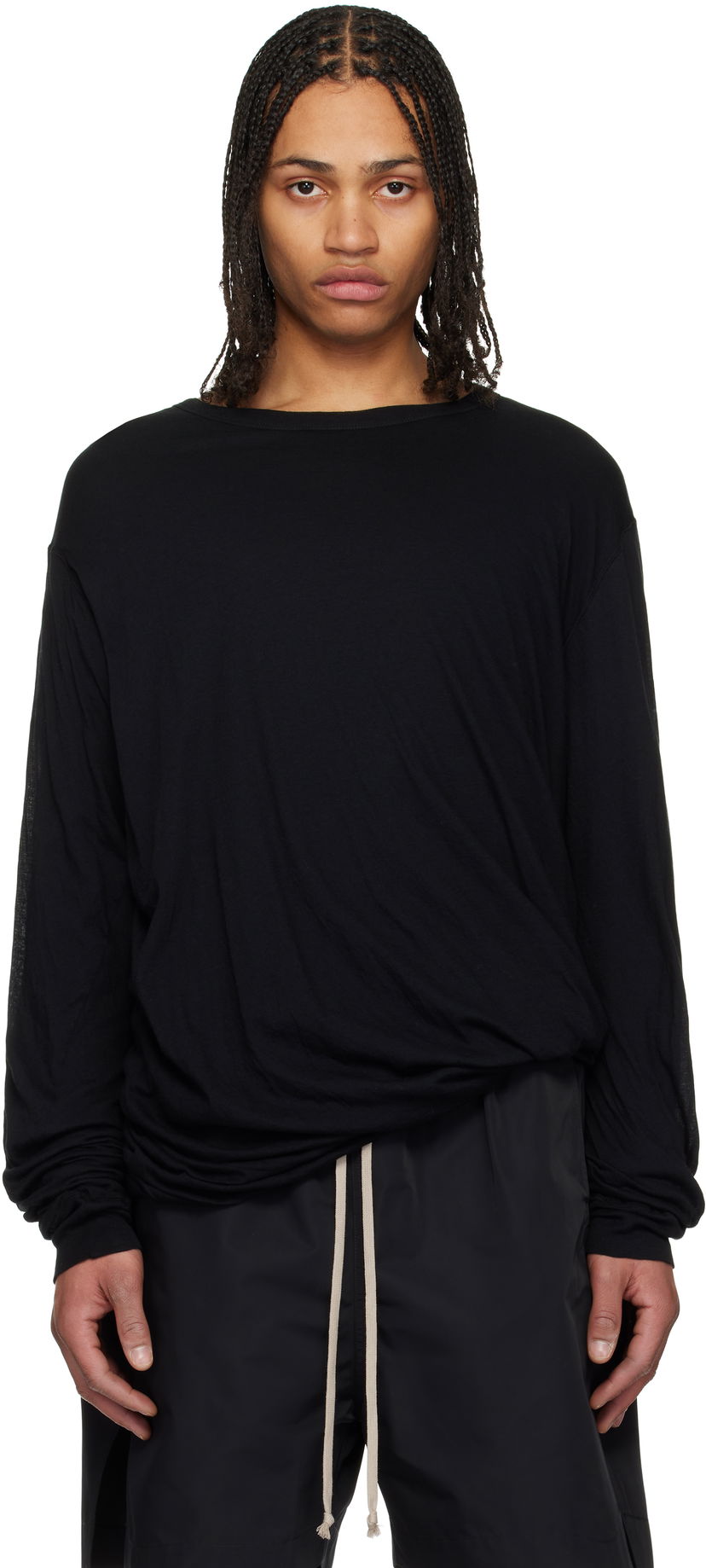 Футболка Rick Owens Rick Owens Hollywood Jumbo Double Long Sleeve T-Shirt чорний | RU01E5258 UC