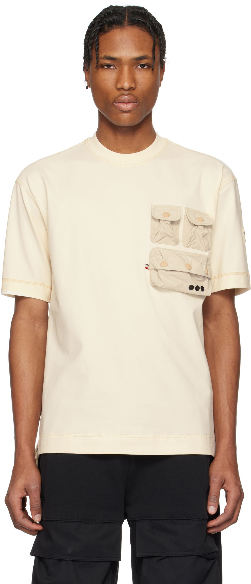 Футболка Moncler Moncler Grenoble Cotton T-Shirt with Pockets бежевий | K10978C0000389AW1