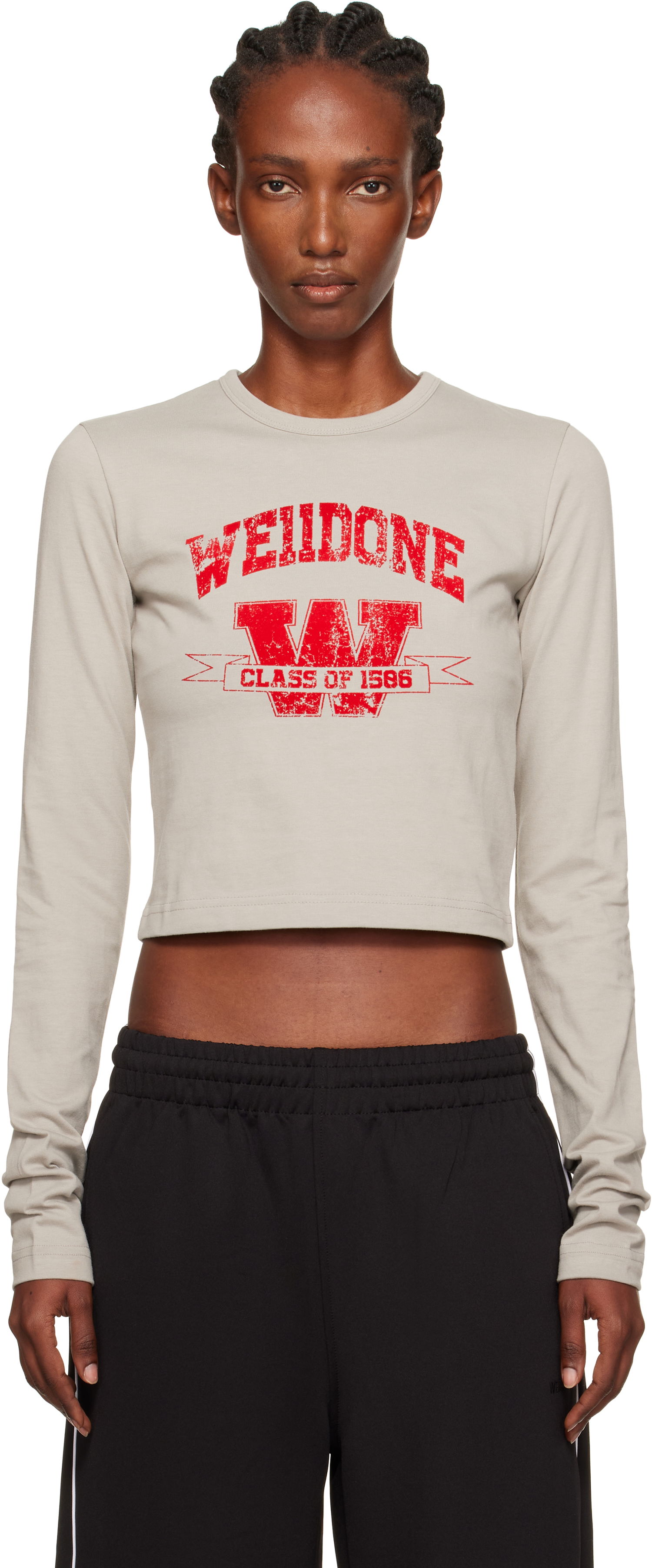 Футболка We11done We11done '11' Print Cropped Long-Sleeve T-Shirt бежевий | WD-TT2-25-748-W-LG, 0