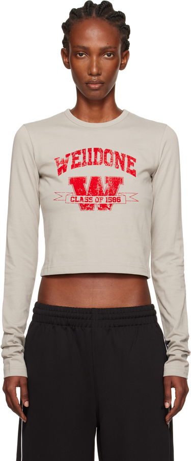 Футболка We11done We11done '11' Print Cropped Long-Sleeve T-Shirt бежевий | WD-TT2-25-748-W-LG, 0