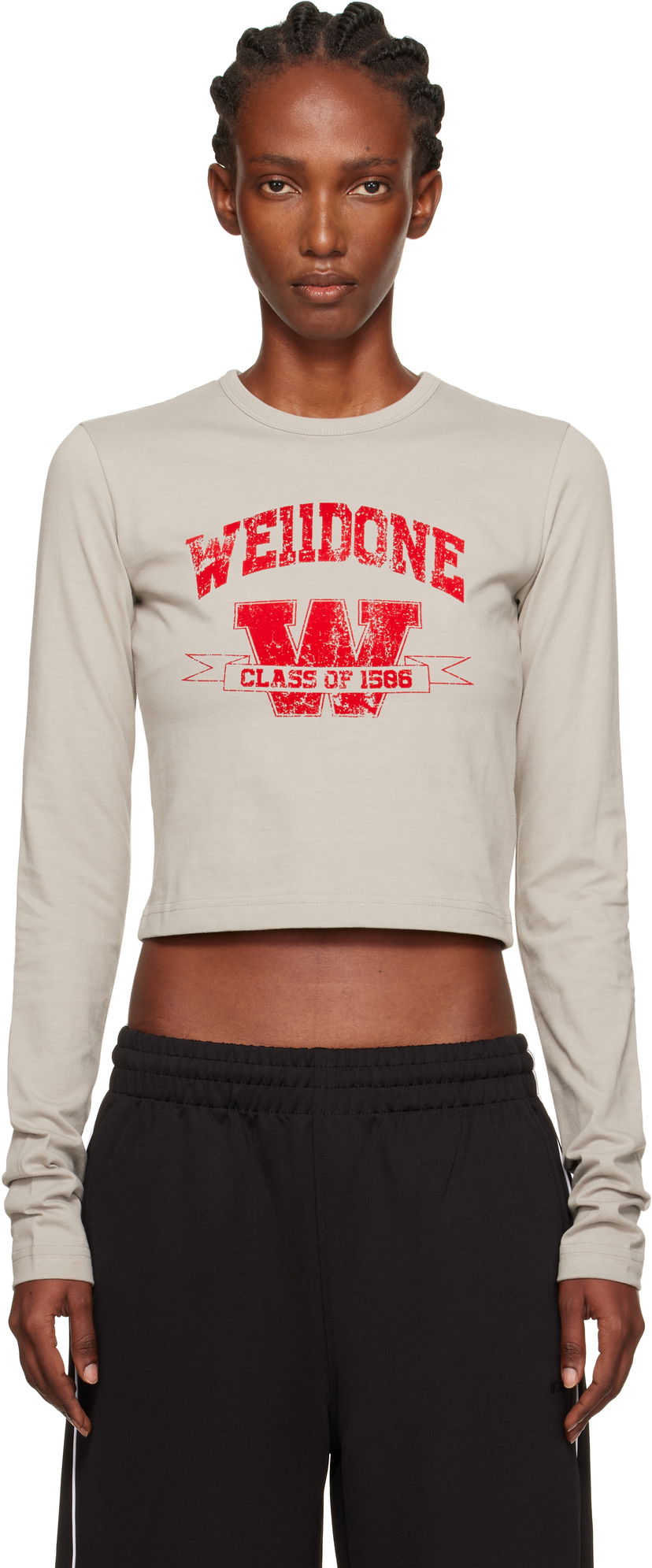 Футболка We11done We11done '11' Print Cropped Long-Sleeve T-Shirt бежевий | WD-TT2-25-748-W-LG
