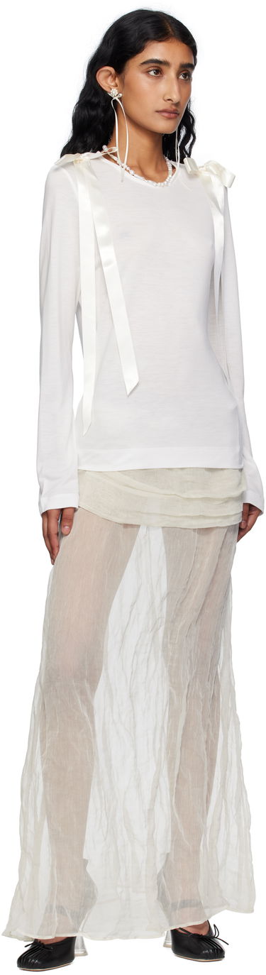 Футболка Simone Rocha Simone Rocha Bow Ribbon Tail Long Sleeve T-shirt білий | 5367 0571, 3