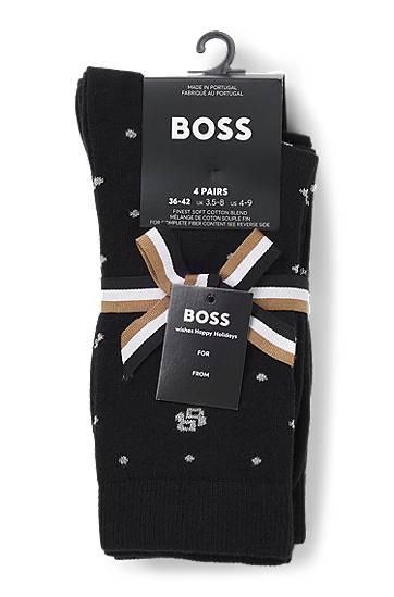 Шкарпетки BOSS Four-pack of regular-length socks with polka dot and monogram details чорний | 50546742, 1