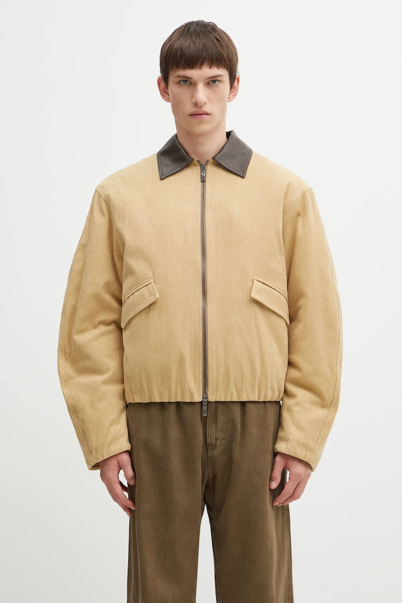 Куртка бомбер ADER ERROR Cropped Corduroy Bomber Jacket with Faux Leather Collar бежевий | BO01FWJK0113BG