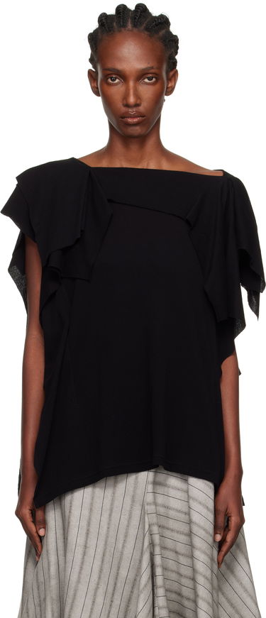 Футболка Yohji Yamamoto YOHJI YAMAMOTO High Twisted Crepe & Interlock Draped T-shirt чорний | FP-T38-082, 0