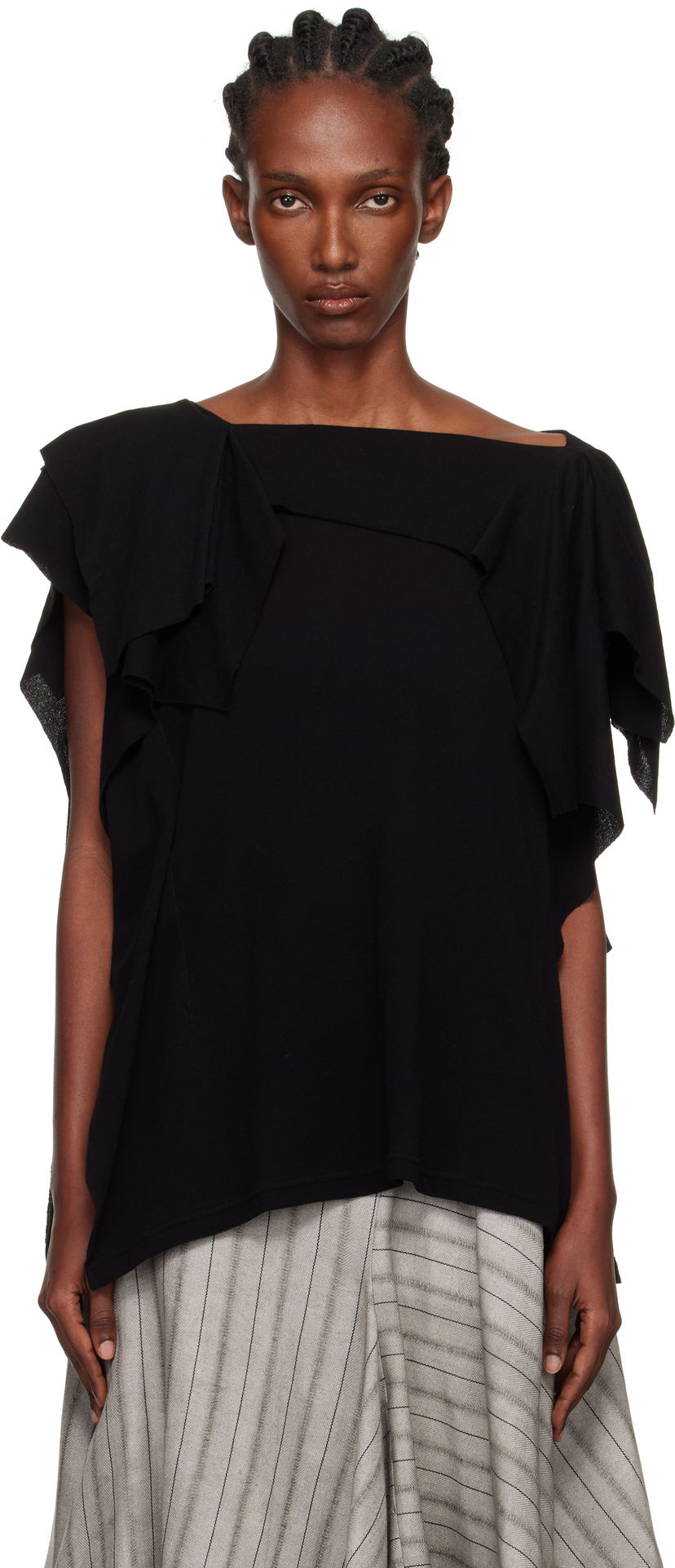 Футболка Yohji Yamamoto YOHJI YAMAMOTO High Twisted Crepe & Interlock Draped T-shirt чорний | FP-T38-082