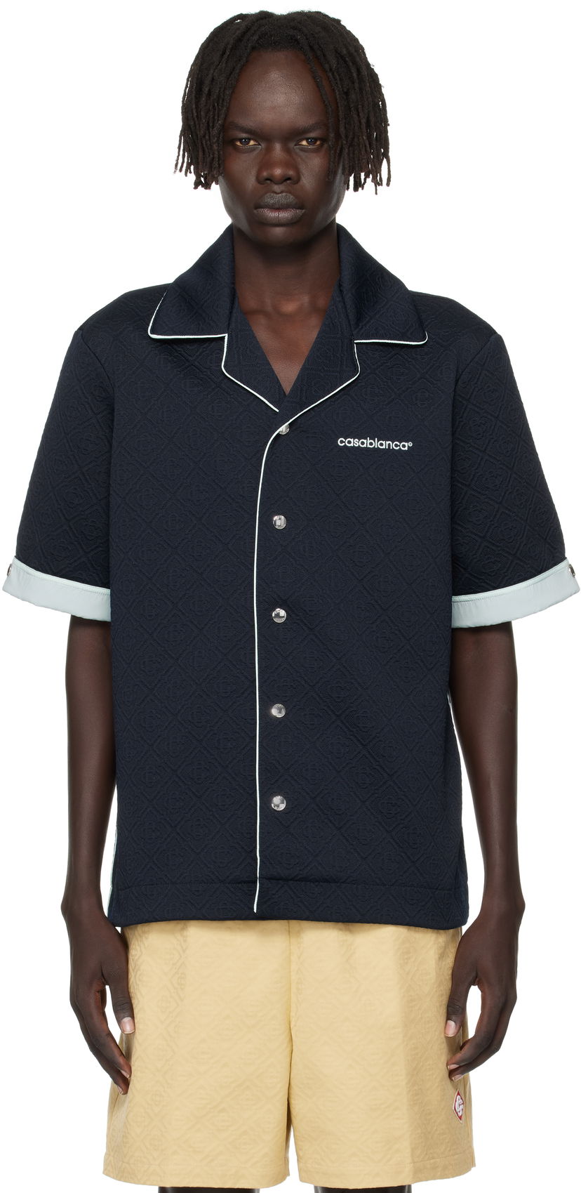 Сорочка Casablanca Casablanca Jacquard Short Sleeve Shirt темно-синій | MPF25-SH-190-01