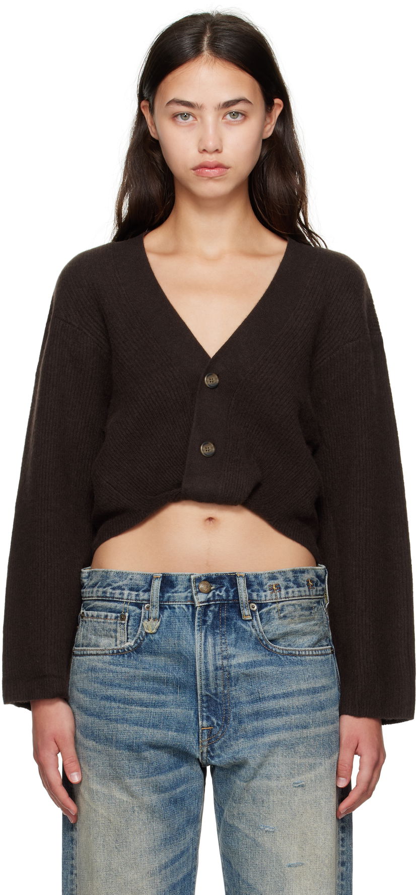 Cветр R13 R13 Twisted Front Ribbed Cardigan Коричневий | R13WY288-Y210A