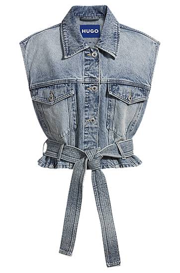 Жилет BOSS HUGO Cropped Denim Vest with Tie Belt Синій | 50537493